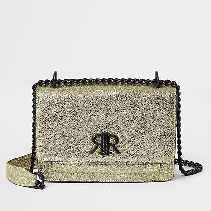River Island Womens Gold Textured Ri Underarm Satchel Bag