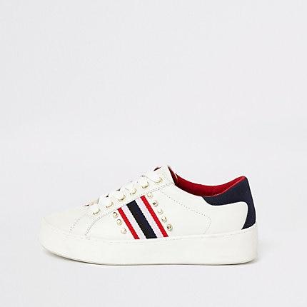 River Island Womens White Stud Embellished Lace-up Sneakers