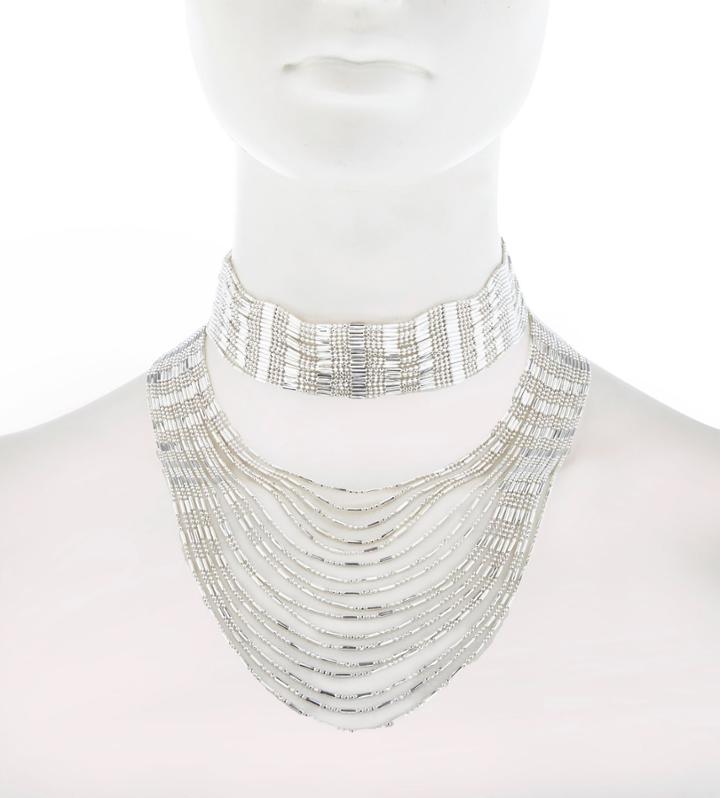 River Island Womens Silver Tone Draped Choker Necklace