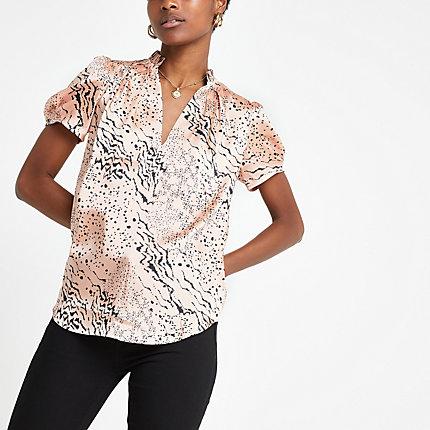 River Island Womens Animal Print V Neck Shell Top
