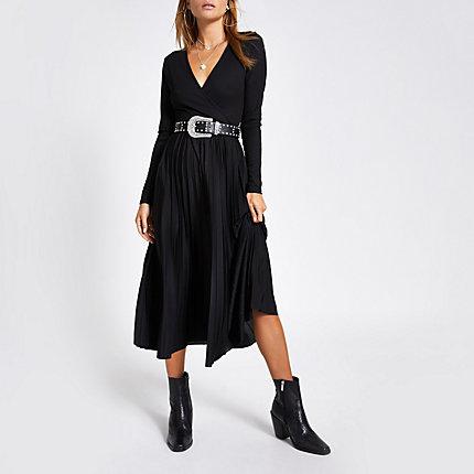 River Island Womens Wrap Pleated Midi Dress