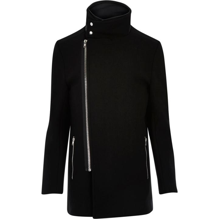 River Island Mensblack Wool-blend Funnel Neck Jacket