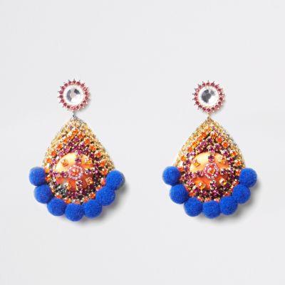 River Island Womens Pom Pom Rhinestone Stud Earrings