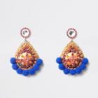 River Island Womens Pom Pom Rhinestone Stud Earrings