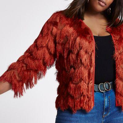 River Island Womens Plus Rust Ls Gatsby Fringed Jacket