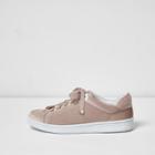 River Island Womens Blush Velvet Lace Up Sneakers
