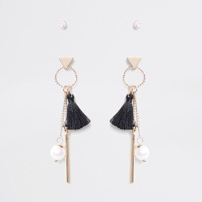 River Island Womens Diamante Tassel Drop Earrings Multipack