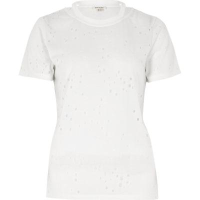 River Island Womens White Strap Neck Holey T-shirt