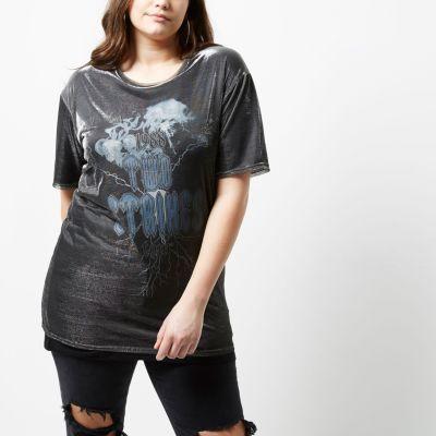 River Island Womens Plus Silver Metallic Overlay Band T-shirt