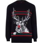 River Island Mens Reindeer Bulldog Knit Christmas Sweater