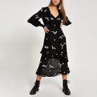 River Island Womens Daisy Embroidered Frill Midi Dress