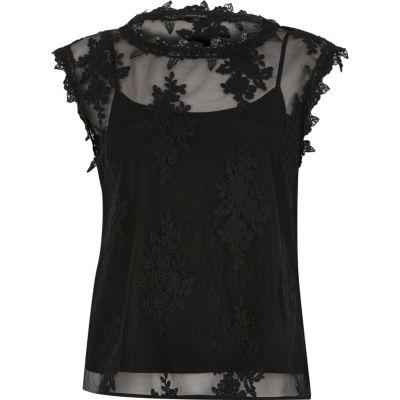 River Island Womens Floral Mesh Lace Sleeveless Top