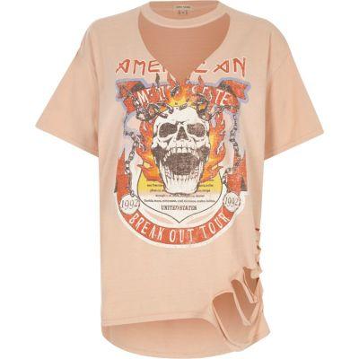 River Island Womens Skull Print Cut Out T-shirt