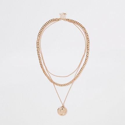 River Island Womens Gold Color Pendant Chain Layered Necklace