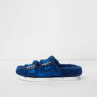 River Island Womens Faux Fur Rhinestone Buckle Sandals