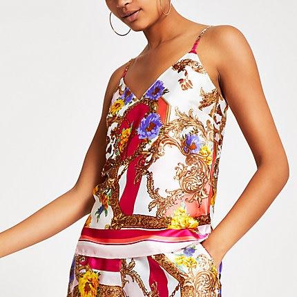 River Island Womens Scarf Print Satin Pyjama Cami Top