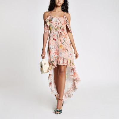 River Island Womens Floral Frill High Low Maxi Dress