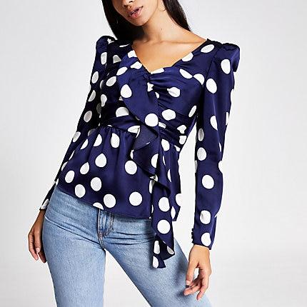 River Island Womens Spot Print Long Sleeve Top