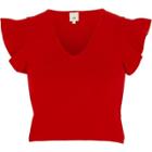 River Island Womens V Neck Frill Sleeve Knit Crop Top