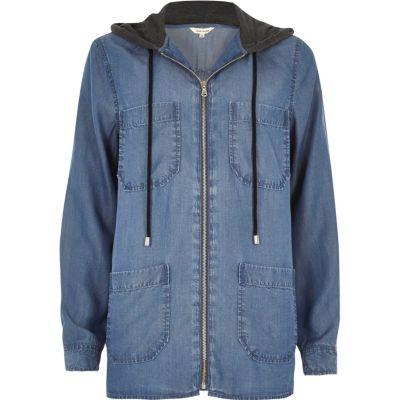 River Island Womens Denim Look Hooded Shacket
