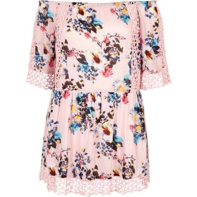River Island Womens Floral Bardot Cutwork Lace Beach Dress