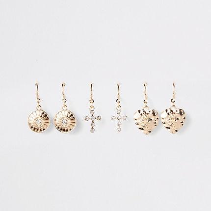 River Island Womens Gold Color Charm Hoop Earrings Multipack