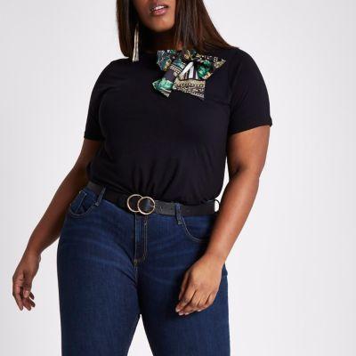 River Island Womens Plus Scarf Print Bow T-shirt