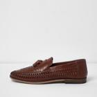 River Island Mens Brown Leather Woven Tassel Loafers