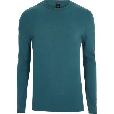 River Island Mens Pique Long Sleeve Muscle Fit T-shirt