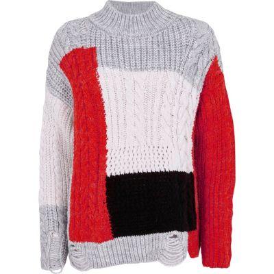 River Island Womens Color Block Cable Knit Sweater