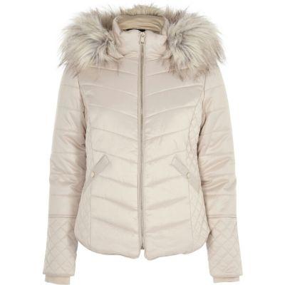 River Island Womens Quilted Faux Fur Trim Puffer Jacket