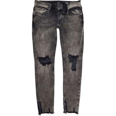 River Island Mens Faded Raw Hem Sid Skinny Jeans