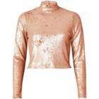 River Island Womens Blush Sequin Turtleneck Crop Top