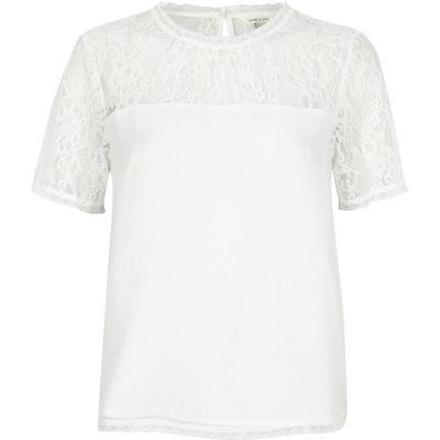 River Island Womens White Lace Insert T-shirt