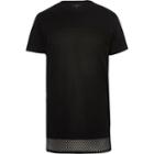 River Island Mensblack Mesh Layer Longline T-shirt