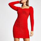 River Island Womens Long Sleeve Ruched Bodycon Dress
