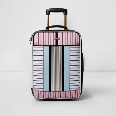 River Island Womens White Stripe Print Cabin Suitcase
