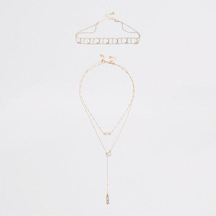River Island Womens Gold Colour Layered Choker Necklace Multipack