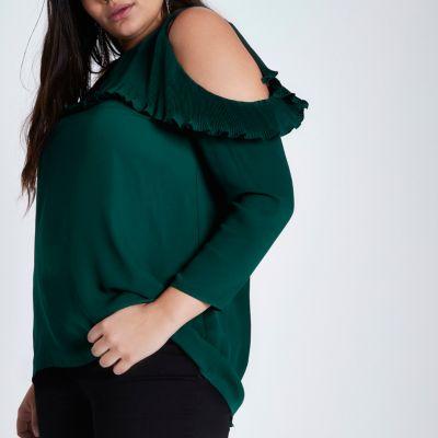 River Island Womens Plus Cold Shoulder Pleated Frill Blouse