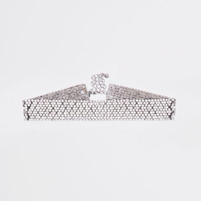 River Island Womens Silver Tone Rhinestone Embellished Choker