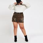 River Island Womens Plus Leopard Print Denim Mini Skirt