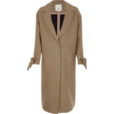 River Island Womens Check Tie Cuff Coat