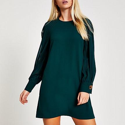 River Island Womens Long Pleated Sheer Sleeve Swing Dress