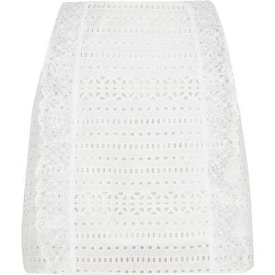 River Island Womens White Broderie Mini Skirt