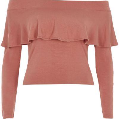 River Island Womens Petite Rust Deep Frill Bardot Top
