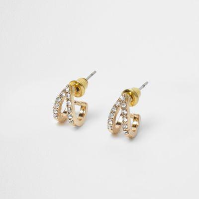 River Island Womens Gold Tone Rhinestone Paved Earrings