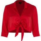 River Island Womens Petite Knot Front Cropped Shirt