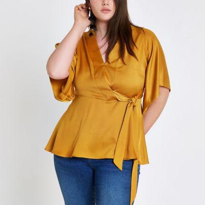 River Island Womens Plus Kimono Sleeve Tie Side Wrap Top