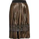 River Island Womens Gold Metallic Pleated Lace Midi Skirt