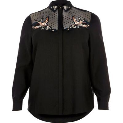 River Island Womens Plus Swallow Embroidered Shirt